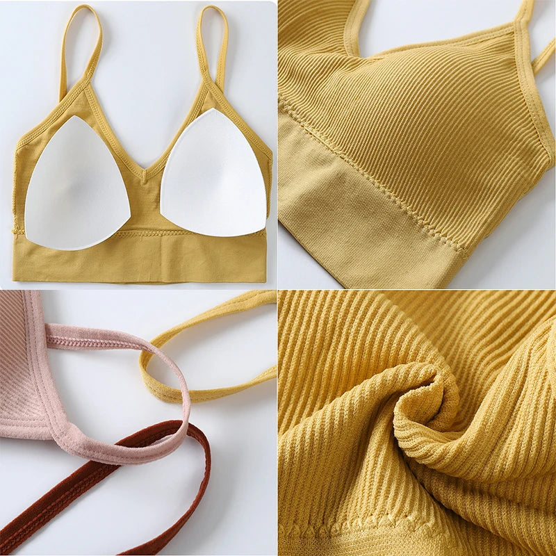 Women Seamless Bra Set Thong Low Waist Panty Push Up Wire Free Padded Bra Bralette Brassiere Female Soft Cotton Underwear Set