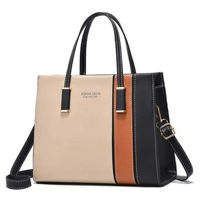 Bolsa feminina de Couro Legítimo Dinna® - Três cores elegantes combinadas - Loja Bombei